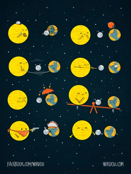science, fun, funny, curious, desig, drawing, illustration, scientist, chemistry, biology, cute, ciencia, espacio, space, sun, sol, earth, tierra, moon, luna, gracioso, curioso, eclipse